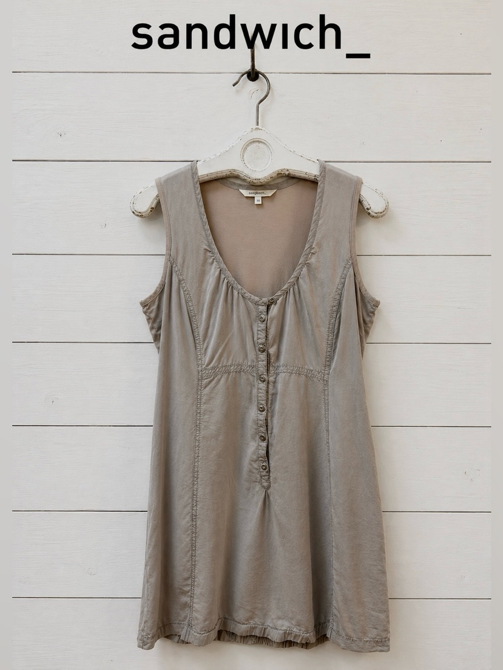 SANDWICH Taupe Sleeveless Button Front Tunic Dress – Size 38